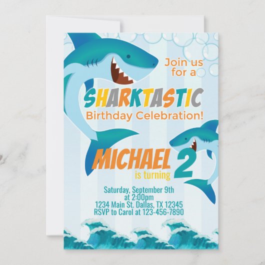 Uitnodiging voor Shark Birthday Party (Voorkant)