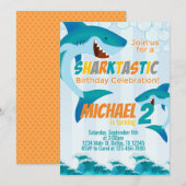 Uitnodiging voor Shark Birthday Party (Voorkant / Achterkant)
