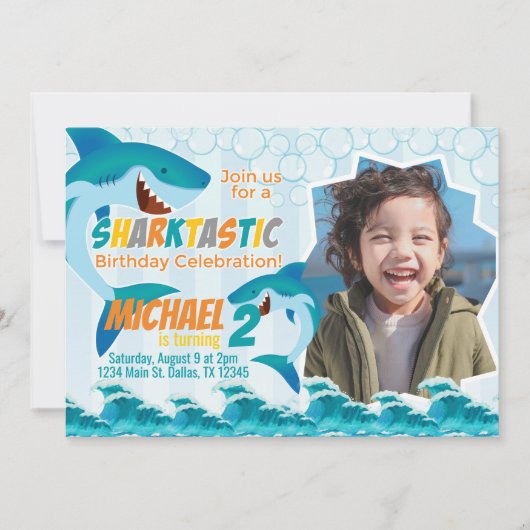 Uitnodiging voor Shark Birthday Party (Voorkant)