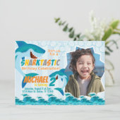 Uitnodiging voor Shark Birthday Party (Staand voorkant)