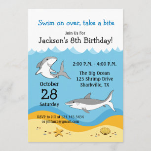 Uitnodiging voor Shark Birthday Party