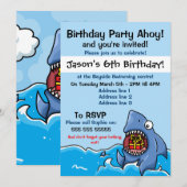Uitnodiging voor Shark Birthday Party (Voorkant / Achterkant)