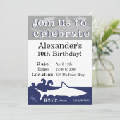Uitnodiging voor Shark Birthday Party (Staand voorkant)