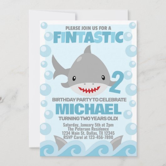 Uitnodiging voor Shark Birthday Party (Voorkant)