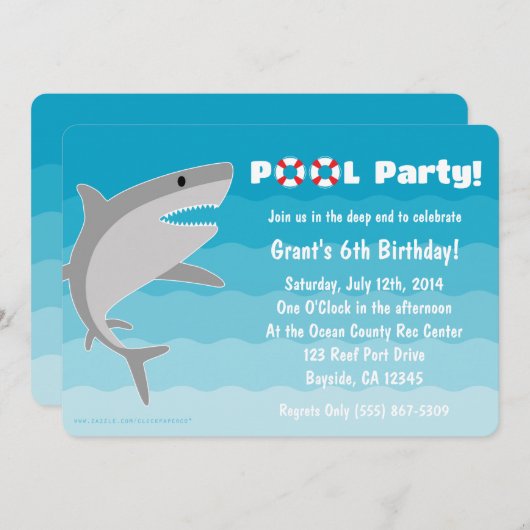 Uitnodiging voor Shark Pool Party (Voorkant / Achterkant)