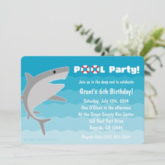 Uitnodiging voor Shark Pool Party (Staand voorkant)