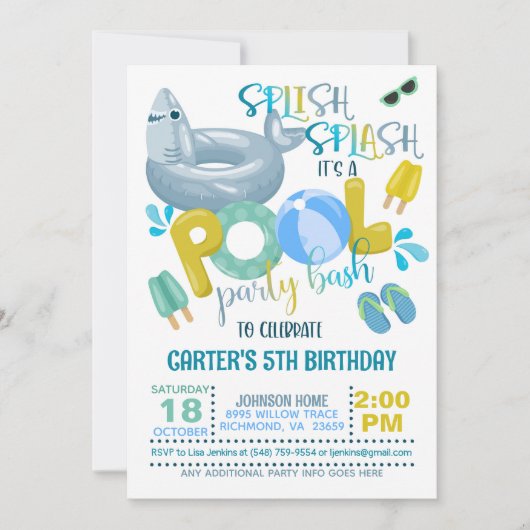 Uitnodiging voor Shark Pool Party (Voorkant)