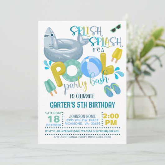 Uitnodiging voor Shark Pool Party (Staand voorkant)