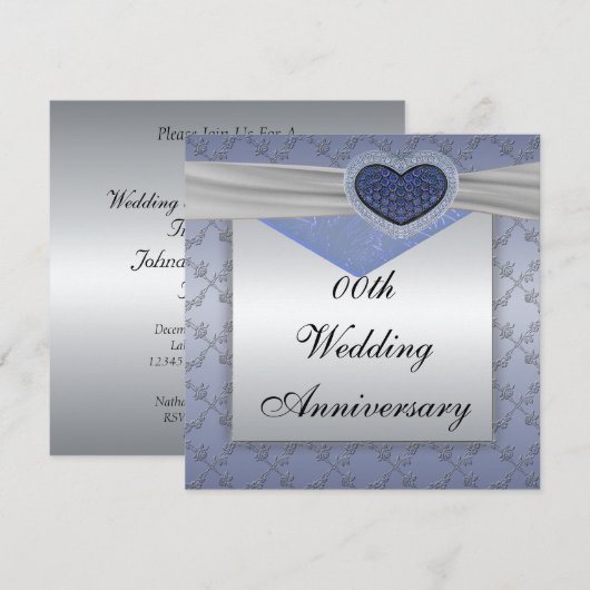 Uitnodiging voor Silver Blue Wedding Jubileum (Voorkant / Achterkant)