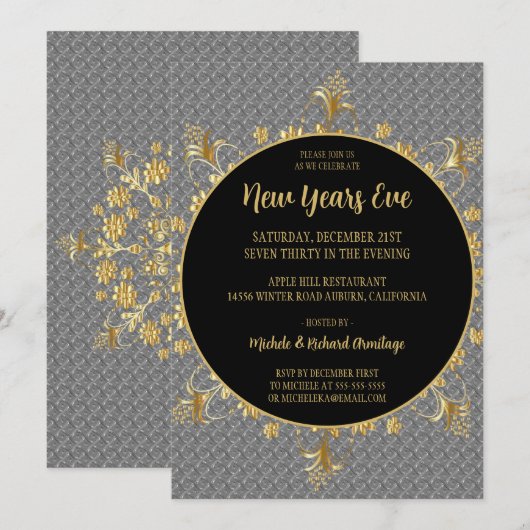 Uitnodiging voor Silver en Gold New Years (Voorkant / Achterkant)