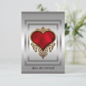 Uitnodiging voor Silver en Red Heart (Staand voorkant)