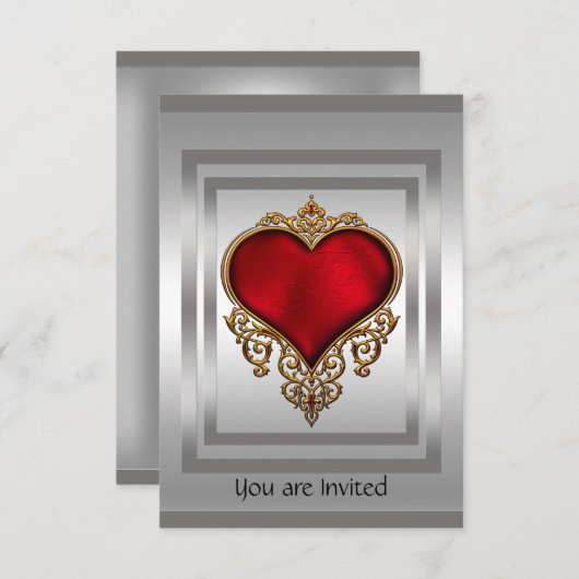 Uitnodiging voor Silver en Red Heart (Voorkant / Achterkant)