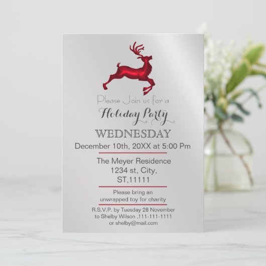 Uitnodiging voor Silver- en Red Reindeer-feestdage (Staand voorkant)