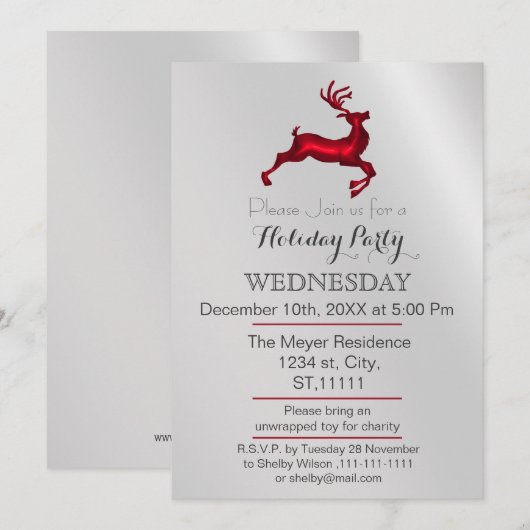 Uitnodiging voor Silver- en Red Reindeer-feestdage (Voorkant / Achterkant)