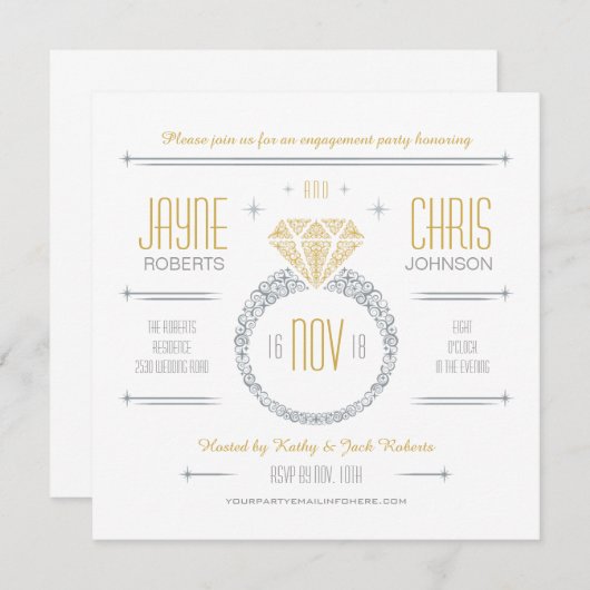 Uitnodiging voor Silver & Gold Verloving Ring Part (Voorkant / Achterkant)