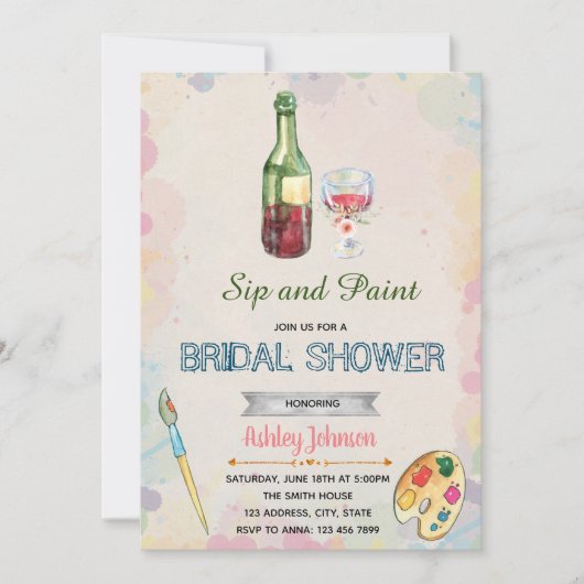 Uitnodiging voor sip en verf feestje (Voorkant)