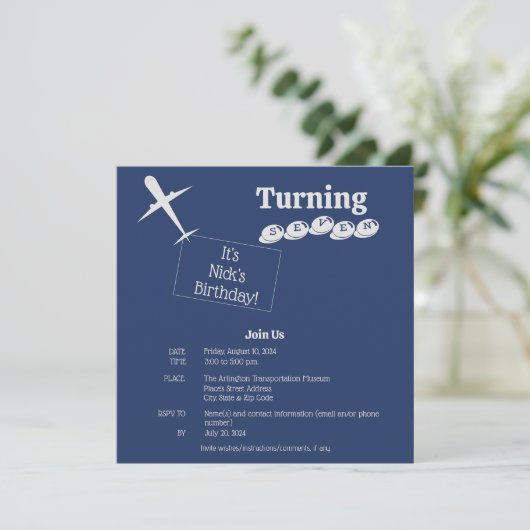 Uitnodiging voor Sjabloon van een vliegtuig Kaart (Staand voorkant)