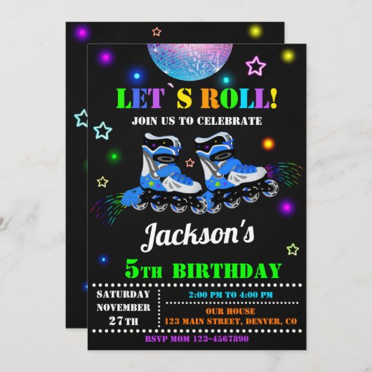 Uitnodiging voor Skateverjaardagsuitnodiging Uitno (Voorkant / Achterkant)