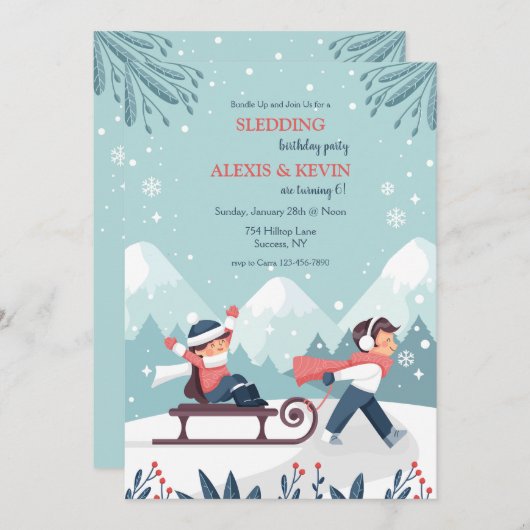 Uitnodiging voor sleeënde kinderen (Voorkant / Achterkant)