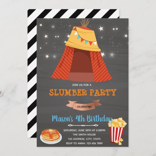 Uitnodiging voor sleepover (Voorkant / Achterkant)