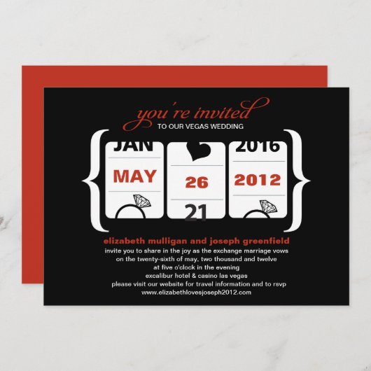 Uitnodiging voor Slot Machine Bruiloft (Voorkant / Achterkant)