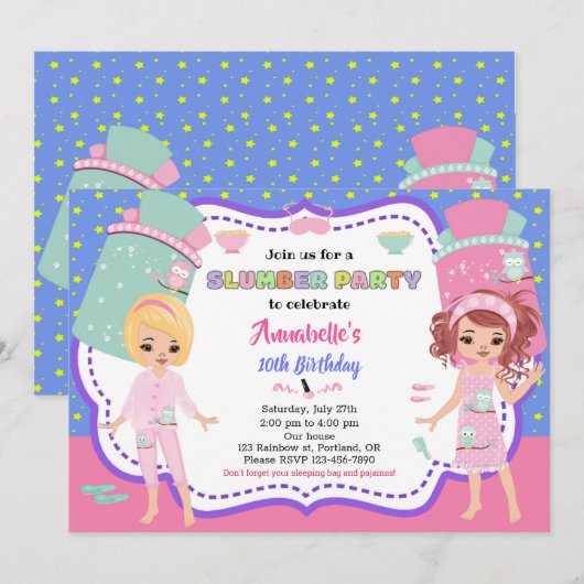 Uitnodiging voor Slumber-feestdag (Voorkant / Achterkant)