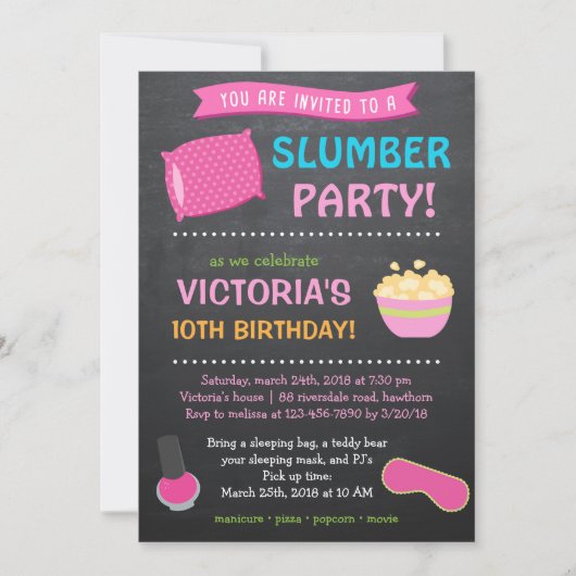 Uitnodiging voor Slumber Party / Uitnodiging voor  (Voorkant)