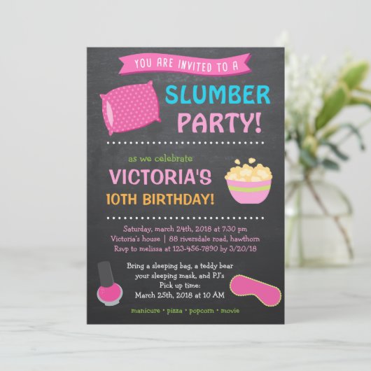 Uitnodiging voor Slumber Party / Uitnodiging voor  (Staand voorkant)