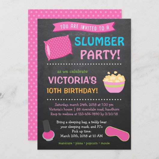Uitnodiging voor Slumber Party / Uitnodiging voor  (Voorkant / Achterkant)