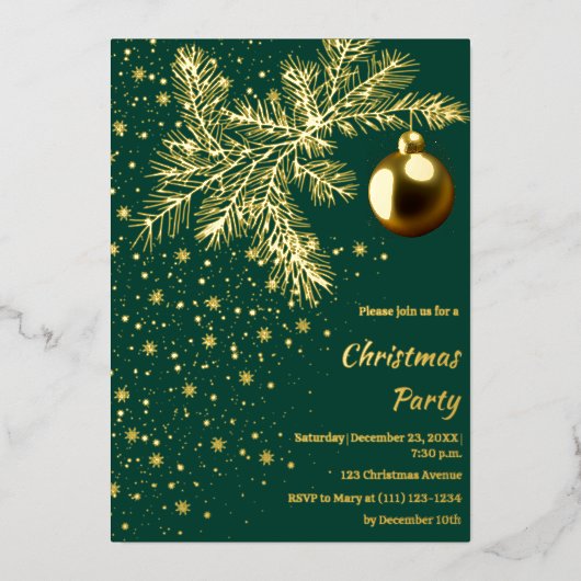 Uitnodiging voor smaragdgroen en gouden kerstfeest (Voorkant)