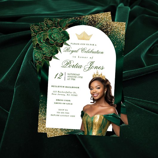 Uitnodiging voor smaragdgroene en gouden boog