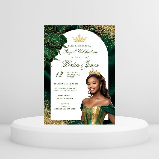 Uitnodiging voor smaragdgroene en gouden boog