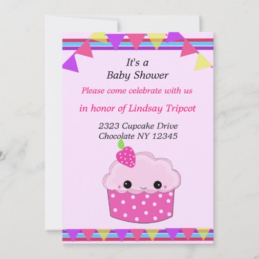 Uitnodiging voor Smiley Cupcake Baby Shower (Voorkant)