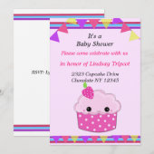 Uitnodiging voor Smiley Cupcake Baby Shower (Voorkant / Achterkant)