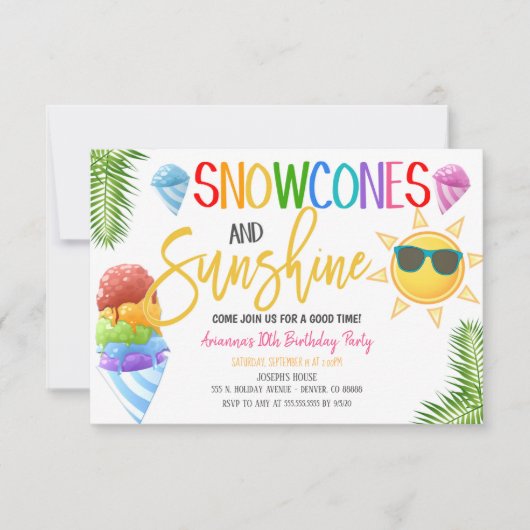 Uitnodiging voor Sneeuwkegels en Zonneschijn Feest (Voorkant)