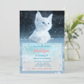 Uitnodiging voor Snow Cat Birthday (Staand voorkant)