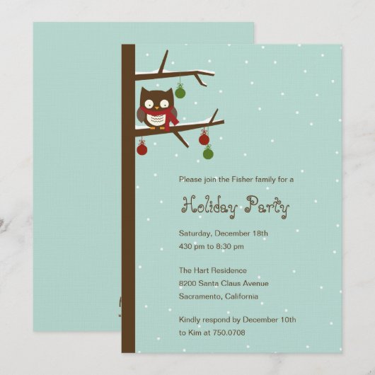 Uitnodiging voor Snow Owl Holiday Party (Voorkant / Achterkant)