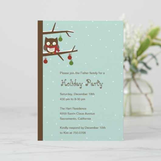 Uitnodiging voor Snow Owl Holiday Party (Staand voorkant)