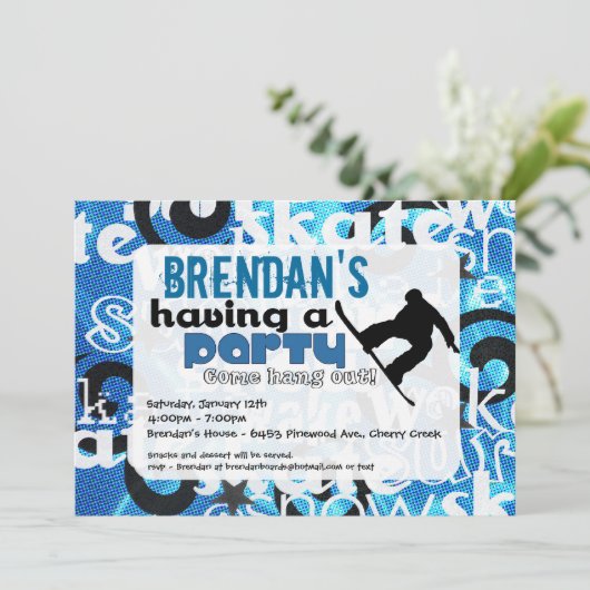 Uitnodiging voor Snowboard Party (Staand voorkant)