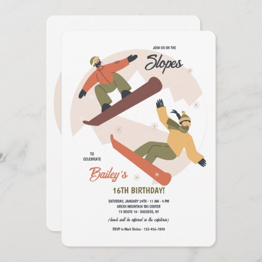 Uitnodiging voor snowboardduo (Voorkant / Achterkant)
