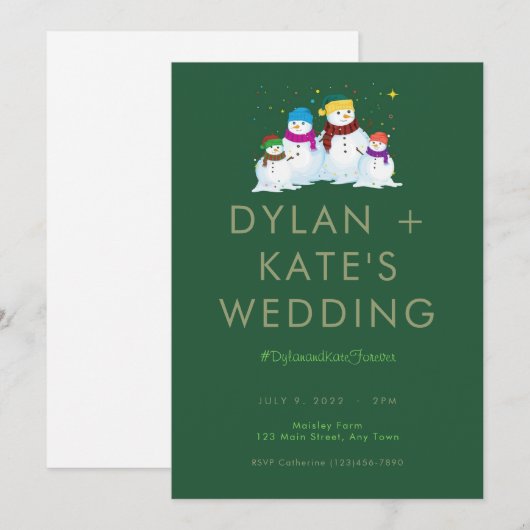 Uitnodiging voor Snowman Wedding (Voorkant / Achterkant)