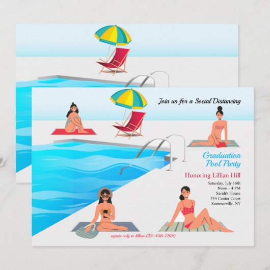 Uitnodiging voor sociale afstand bij het zwembad (Voorkant / Achterkant)