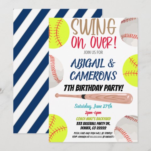 Uitnodiging voor softbal en honkbal (Voorkant / Achterkant)