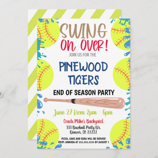 Uitnodiging voor softbalfeest aan het einde van he (Voorkant / Achterkant)