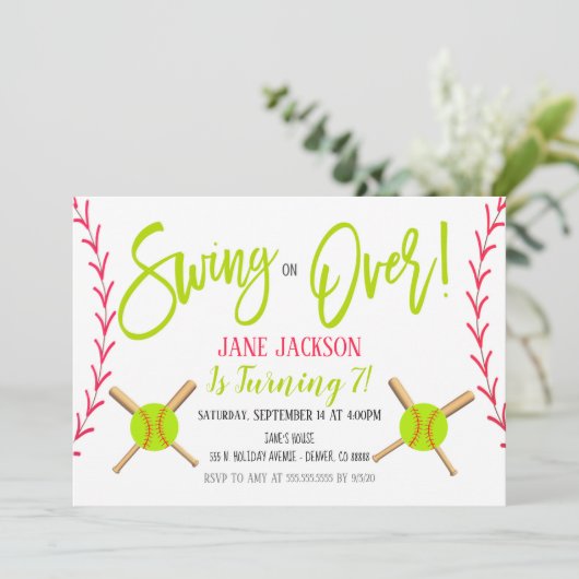 Uitnodiging voor Softball Party (Staand voorkant)