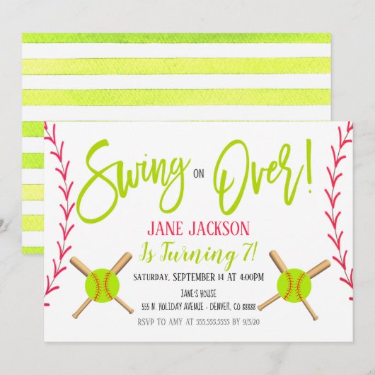 Uitnodiging voor Softball Party (Voorkant / Achterkant)