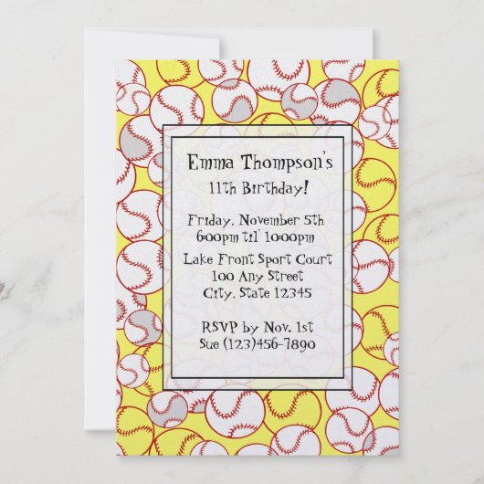 Uitnodiging voor Softball Party (Voorkant)