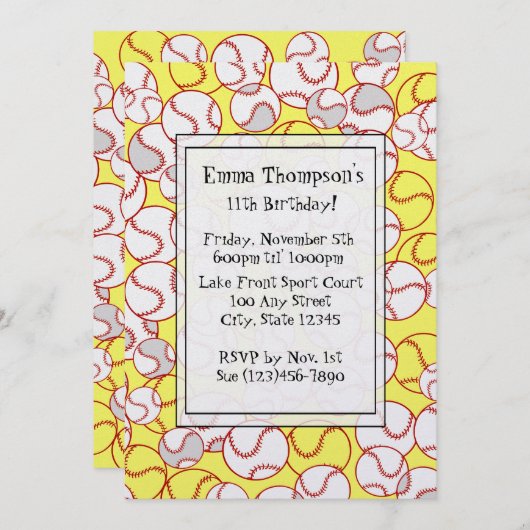 Uitnodiging voor Softball Party (Voorkant / Achterkant)