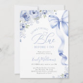 Uitnodiging voor 'Something Blue Bow Floral' bruid (Voorkant)