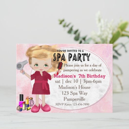 Uitnodiging voor spa-feest (Staand voorkant)